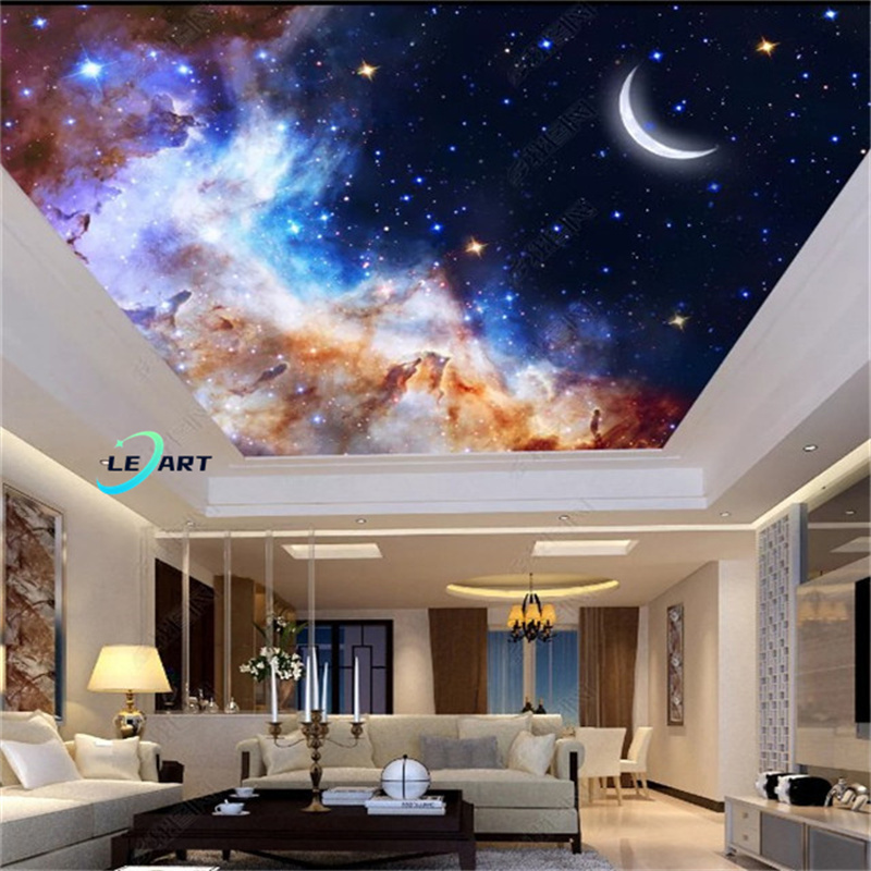 Modern Interior Designs plastic picture frame profiles Uv Print Out space Stars Pvc Strech Ceiling Film