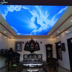 LeArt Pvc Decorative Color Roof Ceiling Wall Panel 3d House Mural Satin sky Fabric Fall ceiling for office