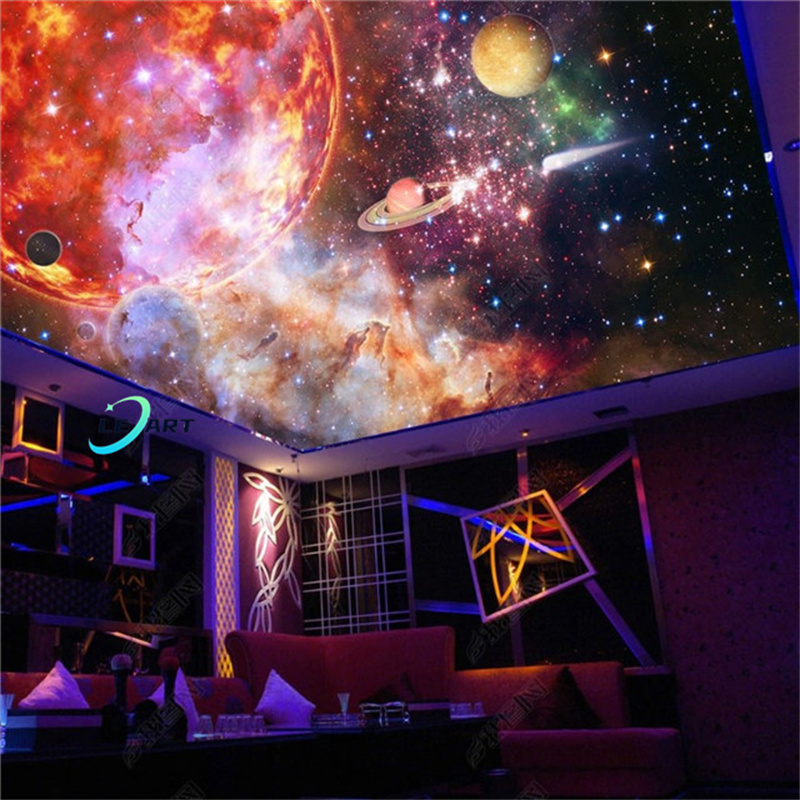 Modern Interior Designs plastic picture frame profiles Uv Print Out space Stars Pvc Strech Ceiling Film