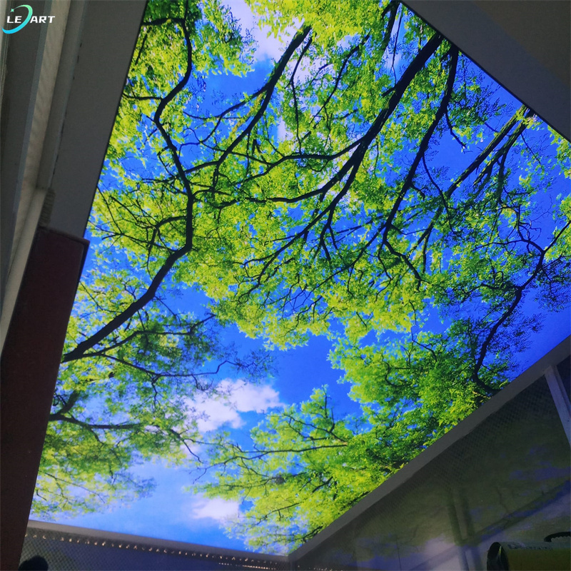 Waterproof Decorative Tv Background Material 3d Sky Trees Uv Print Pvc Stretch Ceiling Film for home wall decor