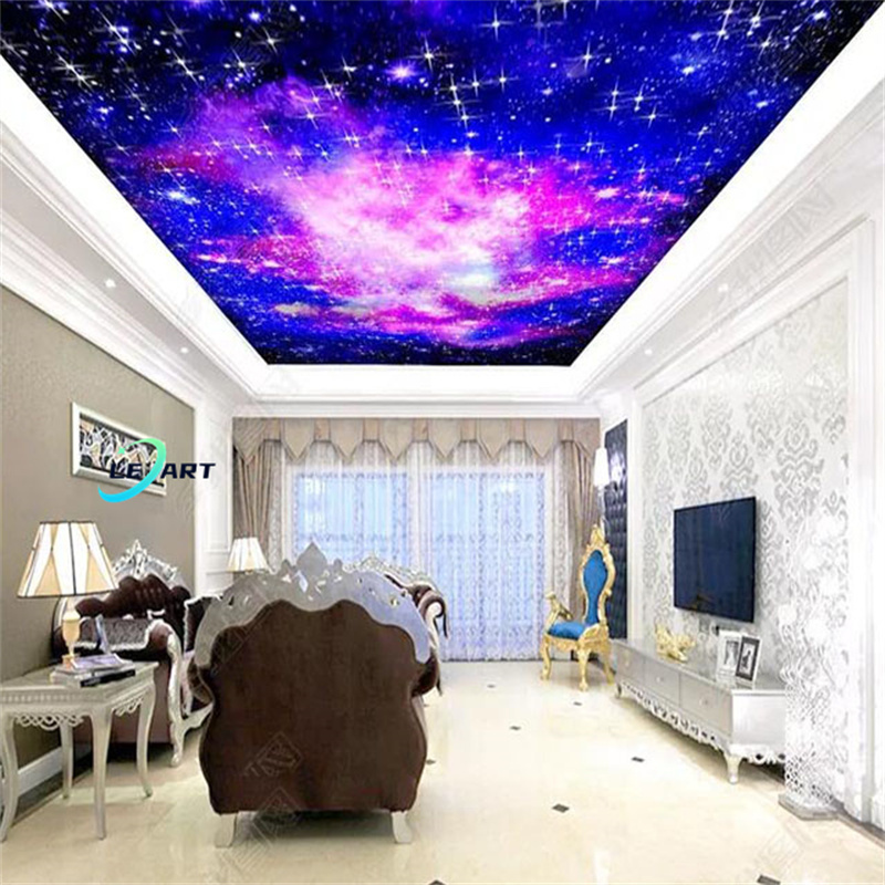 Modern Interior Designs plastic picture frame profiles Uv Print Out space Stars Pvc Strech Ceiling Film