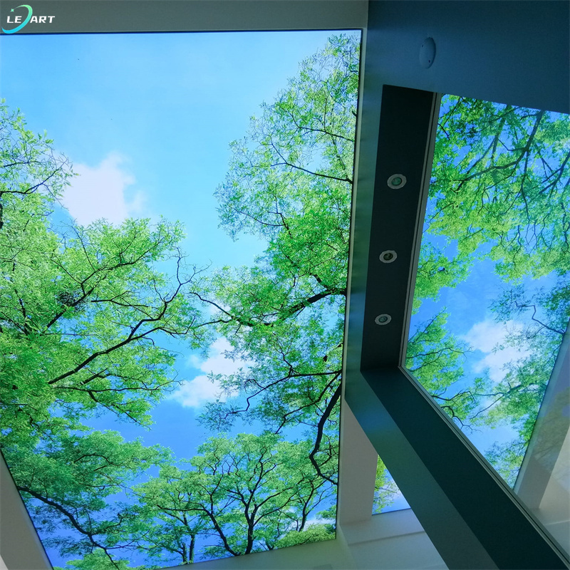 Waterproof Decorative Tv Background Material 3d Sky Trees Uv Print Pvc Stretch Ceiling Film for home wall decor