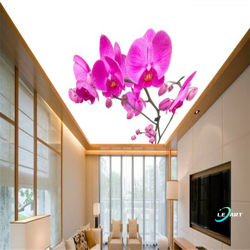 Home Decor Wall Mural Illumination Effect Pvc Panel Light Design 3d flower blue sky Stretch Ceiling