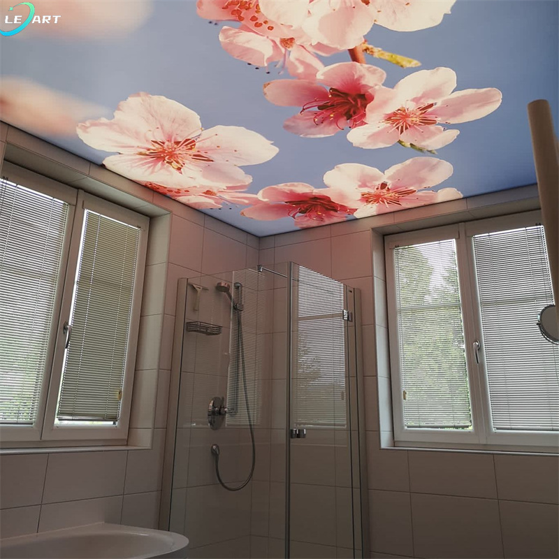 LeArt Drawing Room Decorative Items Wallpaper Ceiling Decor 3d Graphic Flowers Plafon Pvc Ceiling Panels