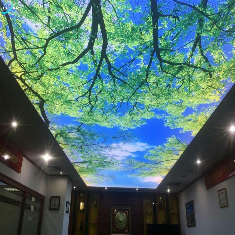 Waterproof Decorative Tv Background Material 3d Sky Trees Uv Print Pvc Stretch Ceiling Film for home wall decor