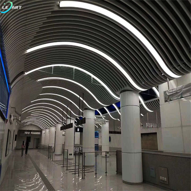 Wood Grille Ceiling Metal Aluminum Panel Decorative Stretch Linear Strip False Suspended Ceiling Decor