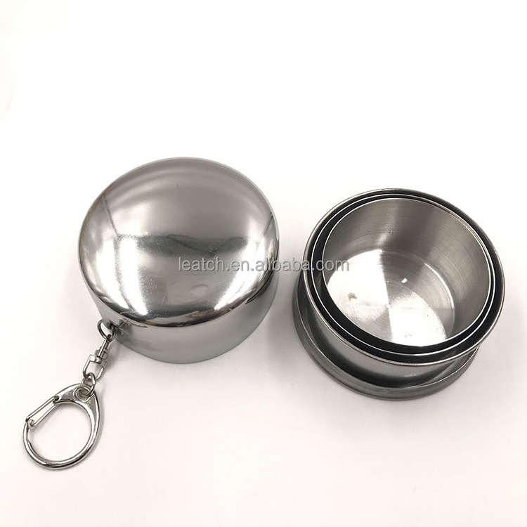 Leatchliving Stainless Steel Camping Folding Cup Traveling Outdoor Camping Hiking Portable Collapsible Cup With Keychain