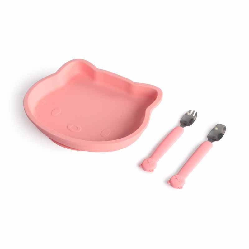 Leatchliving Silicone baby plate and baby silicon plate baby silicone cat plate set