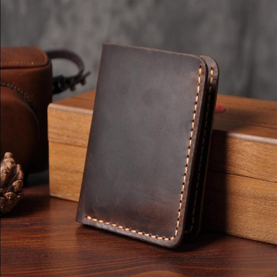 Simple Style Handmade Crazy Horse Real Leather Men Short Bifold Wallet Cowhide Genuine Leather Wallet