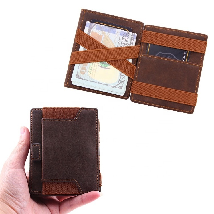 Thin Minimalist Leather Coin Purse Men's  Wallet With Elastic Zipper Wallet Card Holder  elastic band wallet