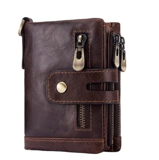 Hot Sale Genuine Leather Man RFID Blocking Wallets Mens Stylish Purses Genuine Cowhide Leather Luxury Zipper Leather Wallet