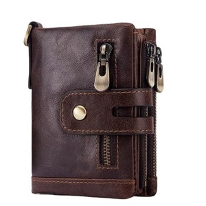 Hot Sale Genuine Leather Man RFID Blocking Wallets Mens Stylish Purses Genuine Cowhide Leather Luxury Zipper Leather Wallet