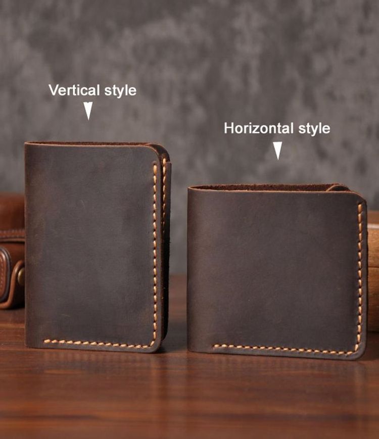 Simple Style Handmade Crazy Horse Real Leather Men Short Bifold Wallet Cowhide Genuine Leather Wallet