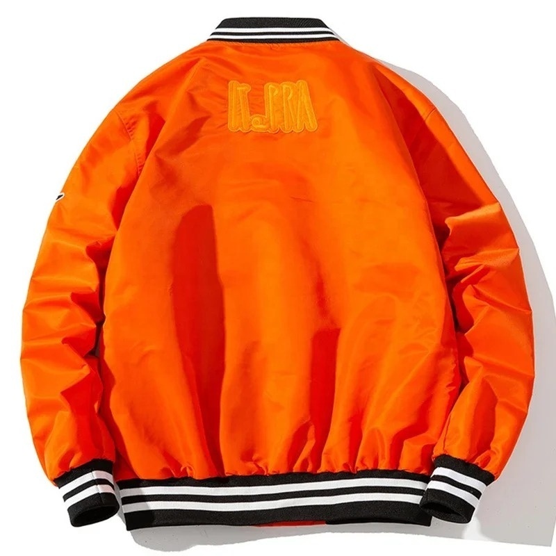 Wholesale Manufacturers Customized Men's Varsity Jackets Top Quality Latest Design Orange Satin Varsity Jackets For Mens