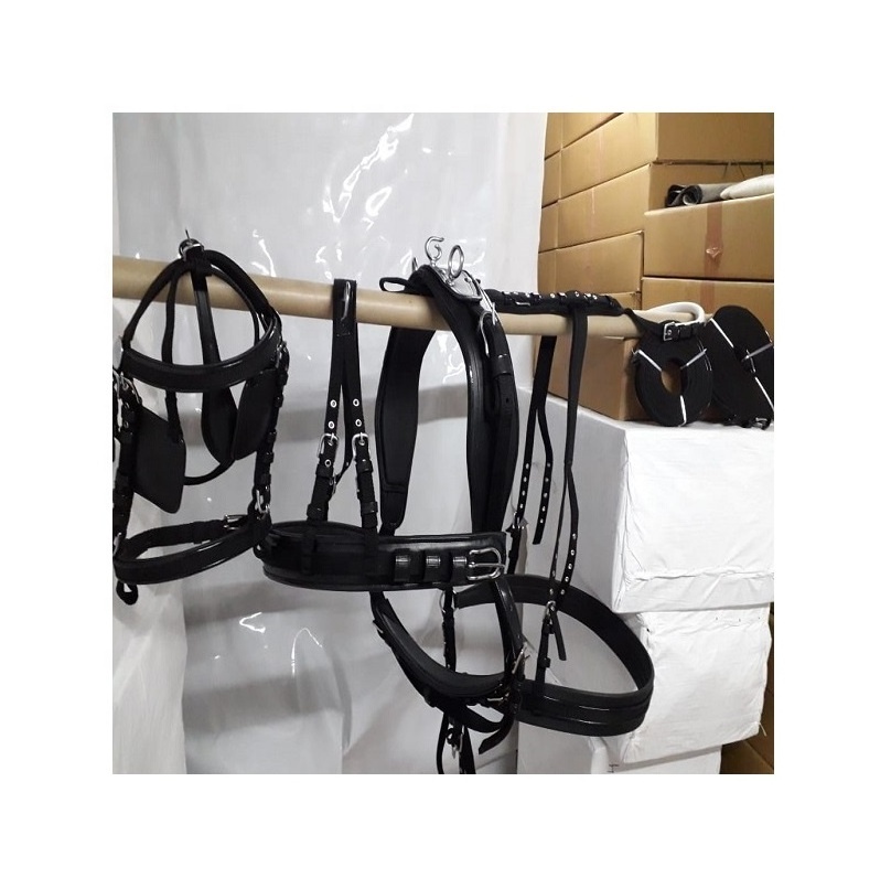 Premium Black Drum Dyed Leather Horse Harness Set Suppliers Horse Saddle Racing & Riding