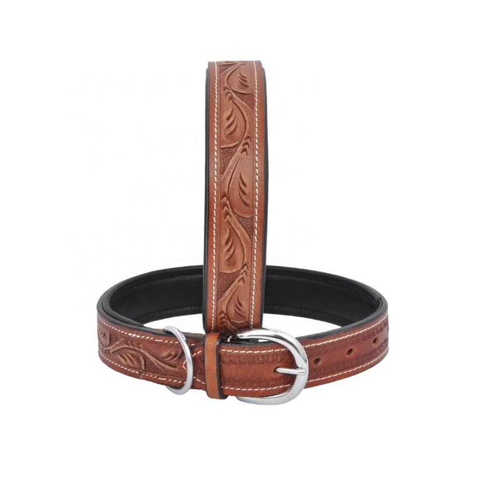 Premium Carved Leather Soft Padded Dog Collar Manufacturers