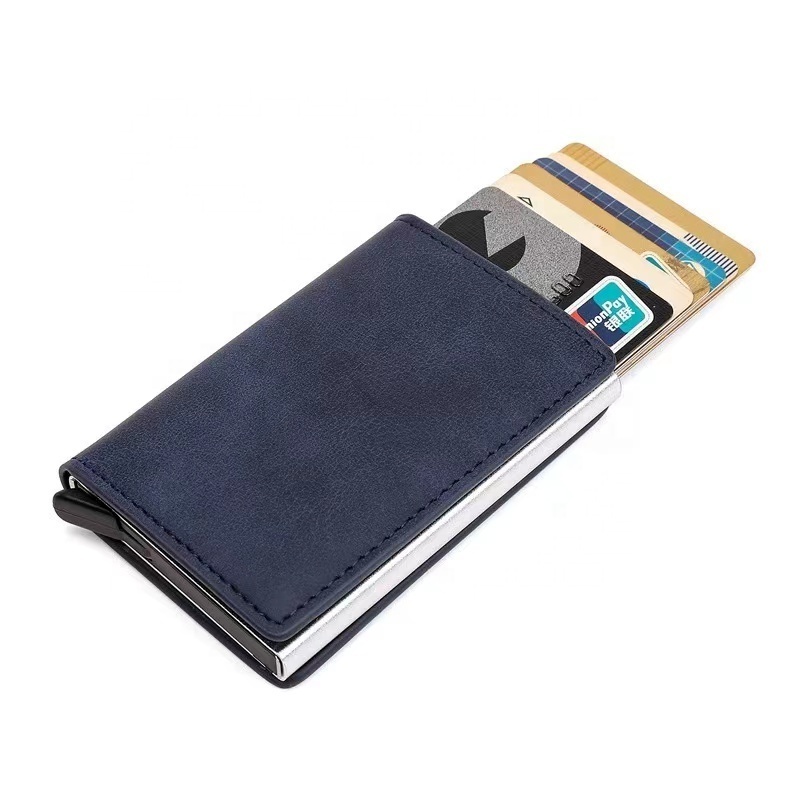 hot sale rfid blocking credit card wallet smart aluminum alloy metal leather card holder