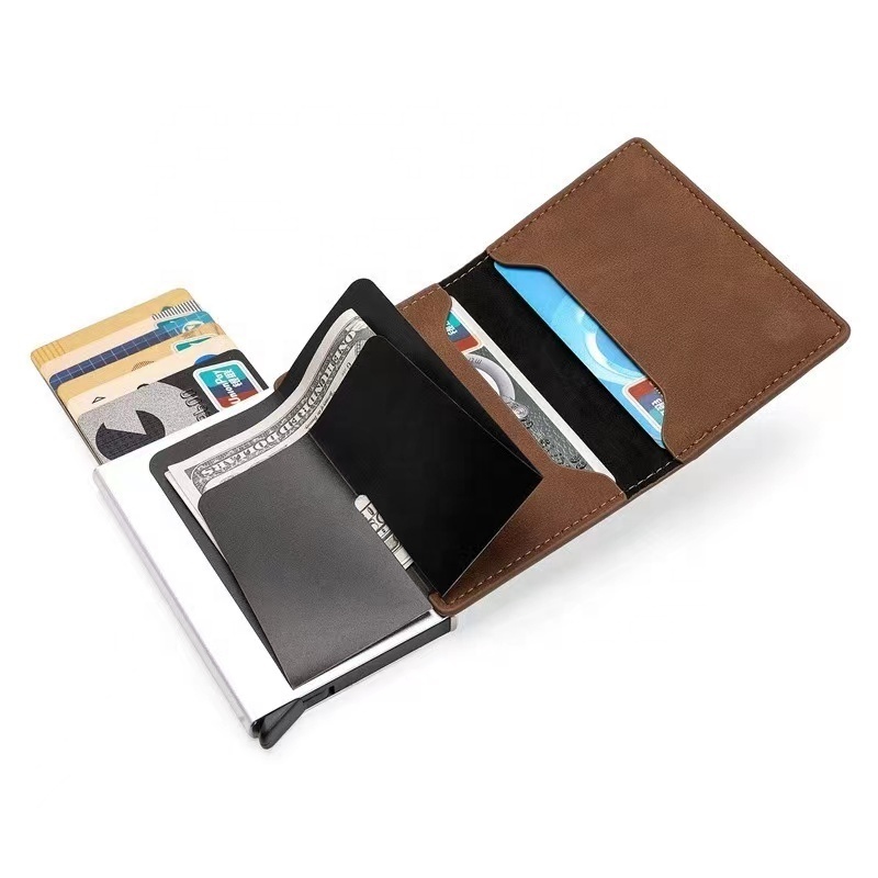 hot sale rfid blocking credit card wallet smart aluminum alloy metal leather card holder