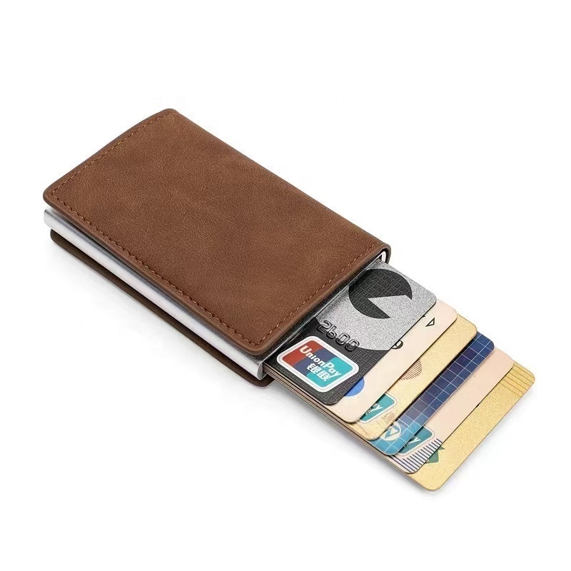 hot sale rfid blocking credit card wallet smart aluminum alloy metal leather card holder