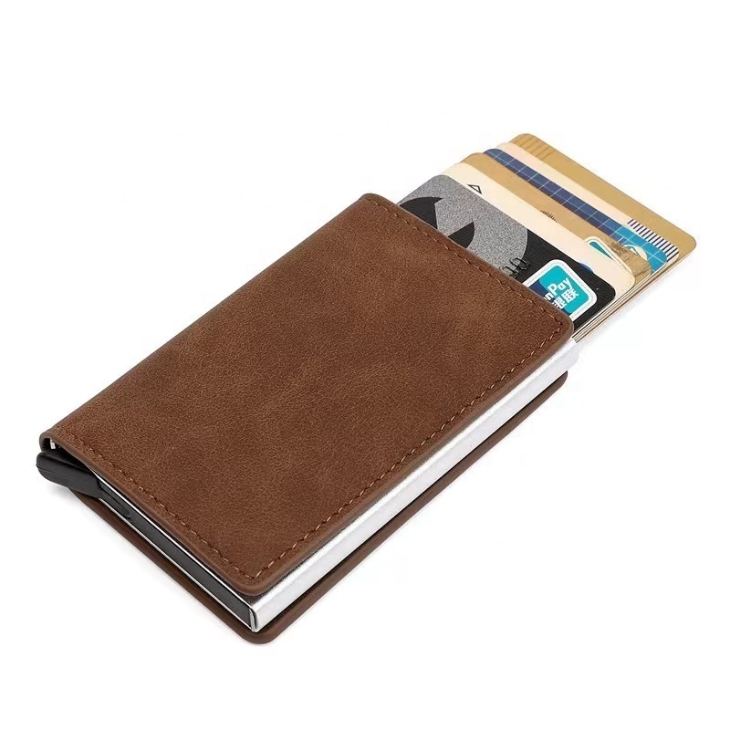 hot sale rfid blocking credit card wallet smart aluminum alloy metal leather card holder