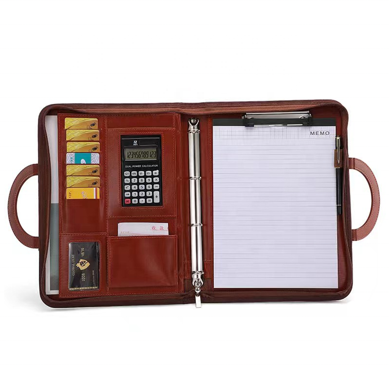 pu leather A4 portable multifunctional business zipper file bag office storage portfolio folders