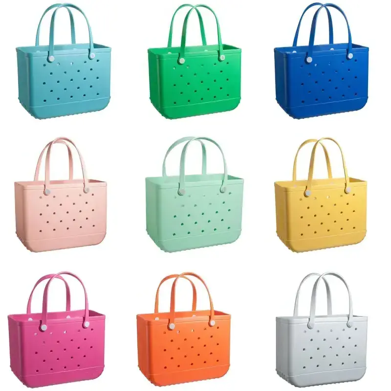 Custom Holes Summer Handbag Rubber Totes PVC Fashion Large Capacity EVA Plastic Bog Beach Silicone Bag