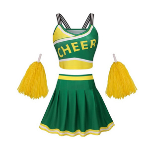 yellow & green color women cheerleading uniform Plus Size Bulk Cheer Uniforms All Black Red And White Cheerleading Uniform