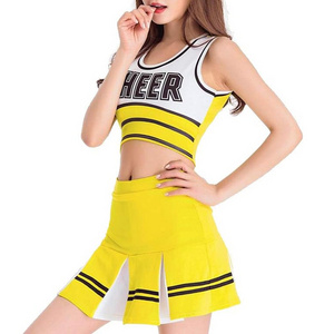 yellow color women cheerleading uniform 2024 New Arrivals Digital Printing Custom Sexy Cheerleader Uniform