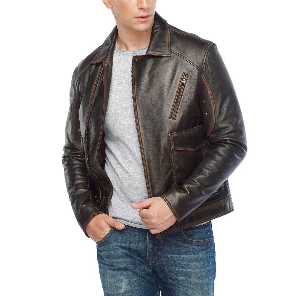 Streetwear Male Men Leather Jacket For Biker 2024 New Stylish OEM Service Men Leather Jackets For Sale