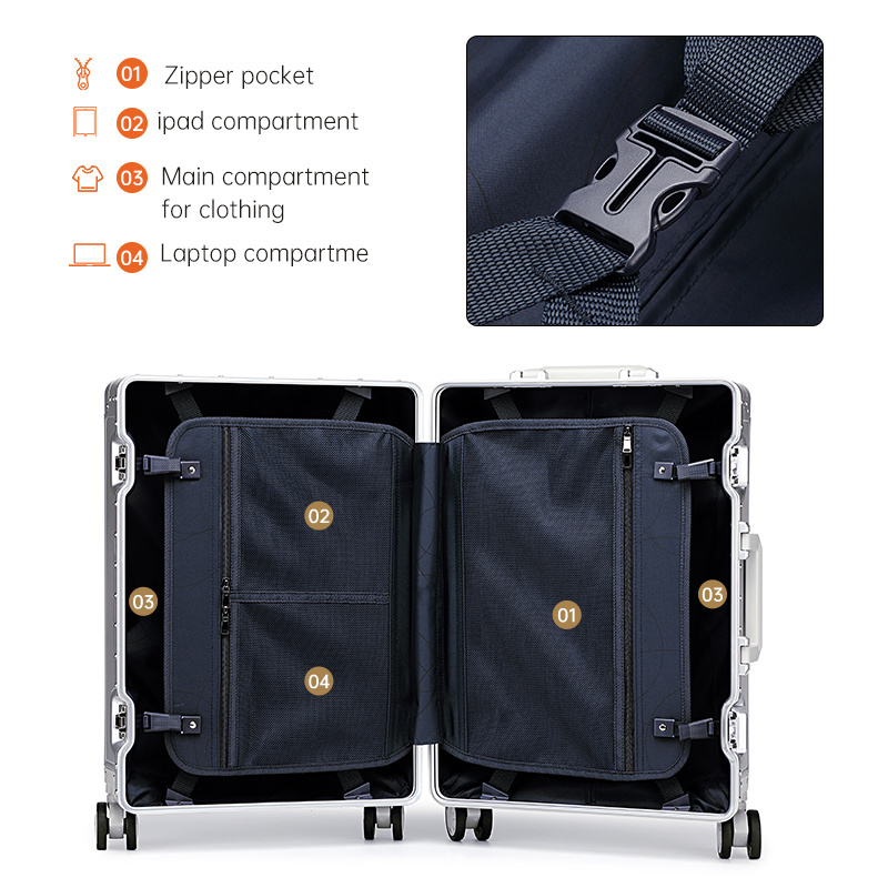 Aluminium Metal Suitcase High Quality Spinner Wheels Suitcase aluminium travel luggage cobimation cabin suitcase