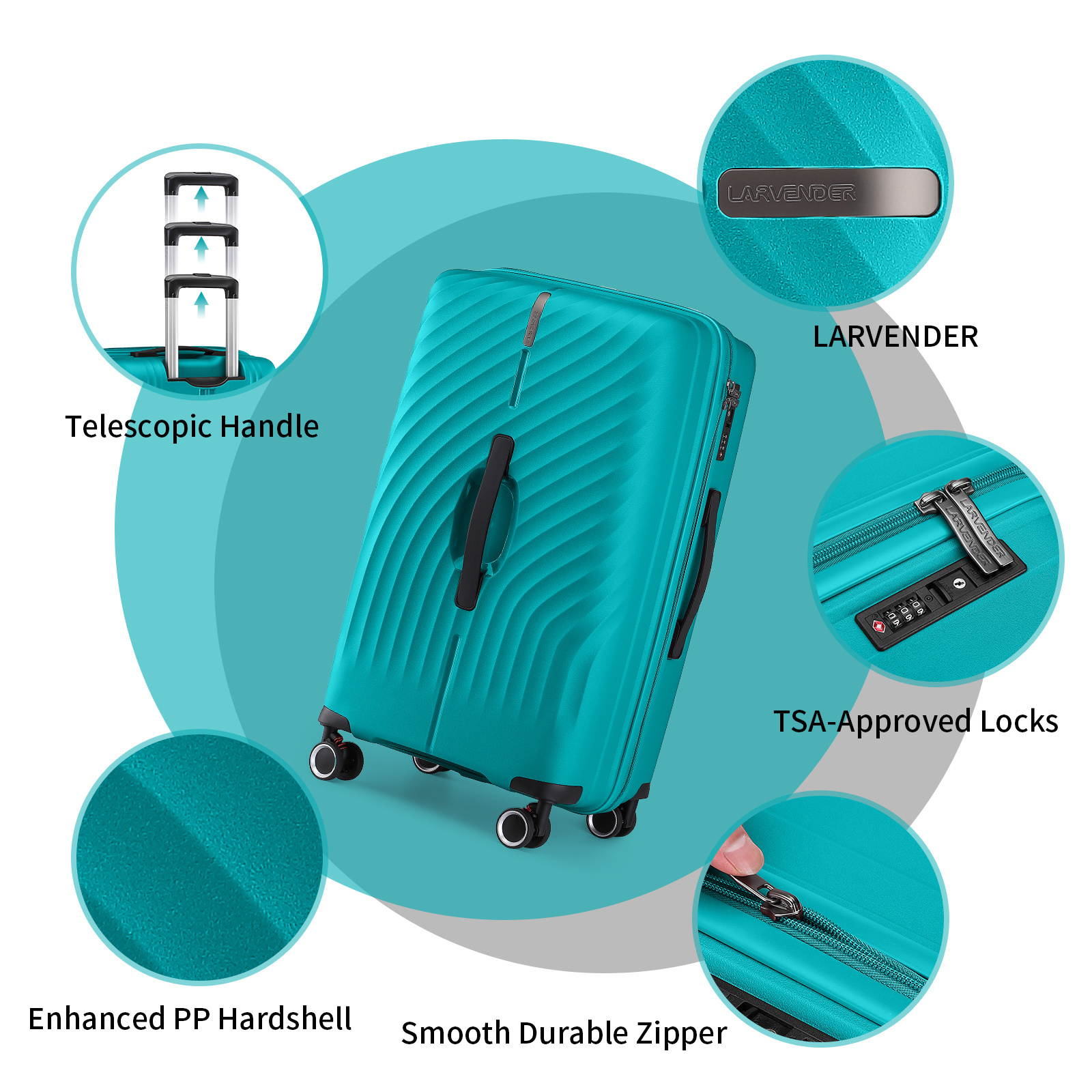 Stock luggage sets 3 piece sets PP spinner suitcase Built in TSA LOCK  20 25 29 inch