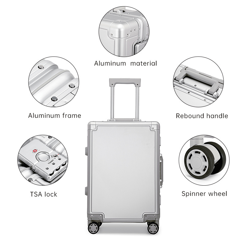 Aluminium Metal Suitcase High Quality Spinner Wheels Suitcase aluminium travel luggage cobimation cabin suitcase