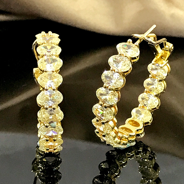 Women Silver Jewelry Cubic Zirconia Hoop Earrings Gold Plated CZ Gemstone Big Huggie Hoop Earrings