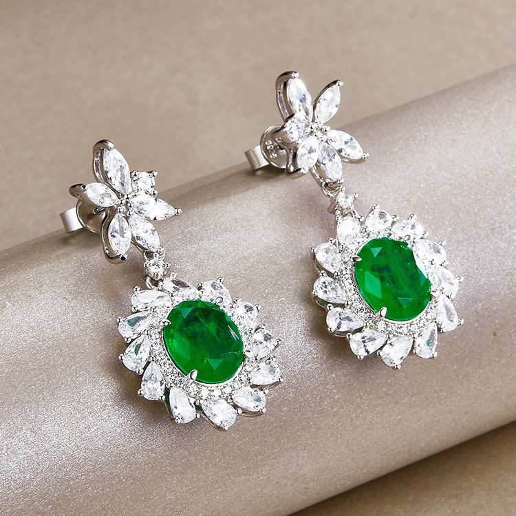 Luxury 925 sterling silver zirconia jewelry earrings women emerald drop earrings