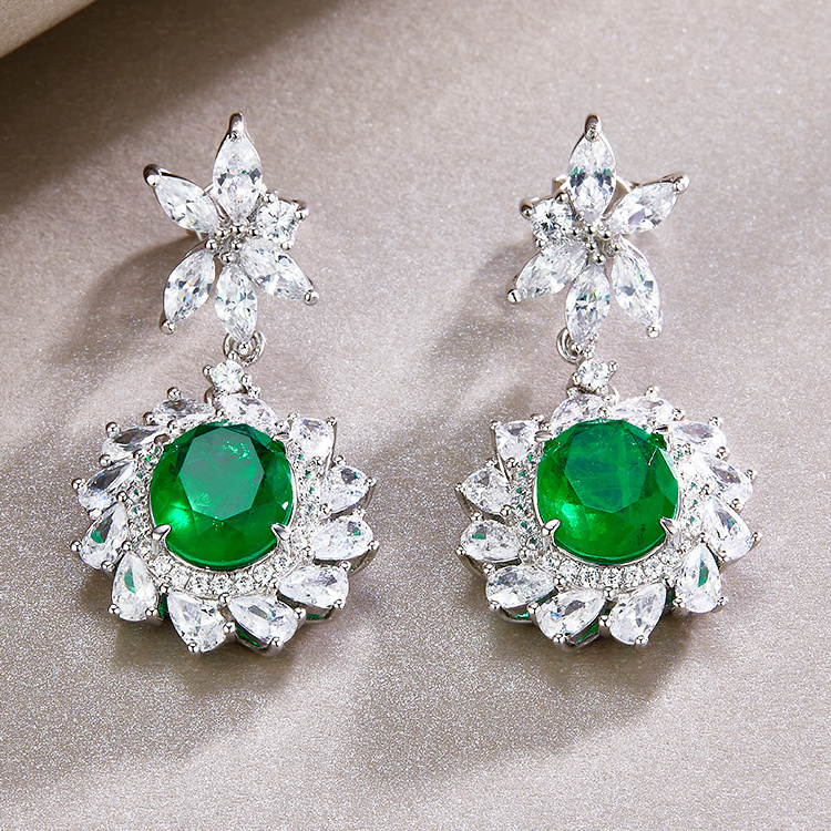 Luxury 925 sterling silver zirconia jewelry earrings women emerald drop earrings