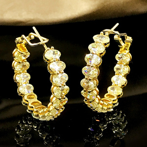 Women Silver Jewelry Cubic Zirconia Hoop Earrings Gold Plated CZ Gemstone Big Huggie Hoop Earrings