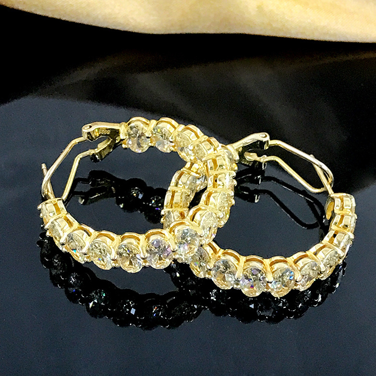 Women Silver Jewelry Cubic Zirconia Hoop Earrings Gold Plated CZ Gemstone Big Huggie Hoop Earrings