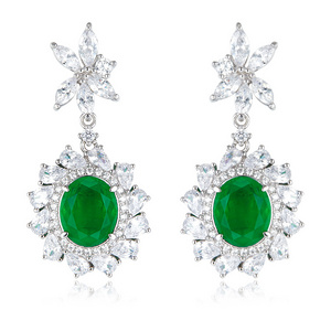 Luxury 925 sterling silver zirconia jewelry earrings women emerald drop earrings