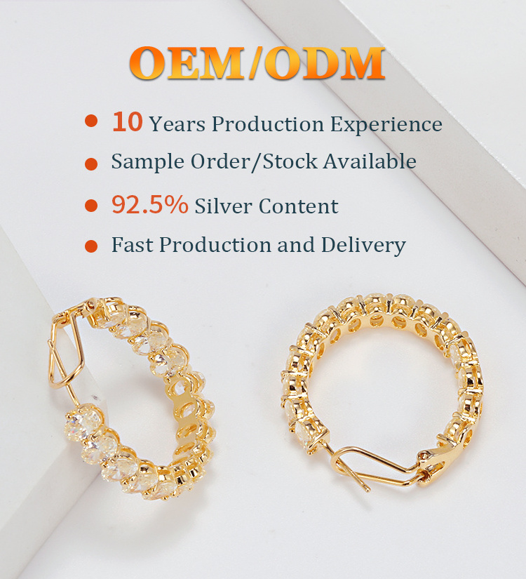 Women Silver Jewelry Cubic Zirconia Hoop Earrings Gold Plated CZ Gemstone Big Huggie Hoop Earrings