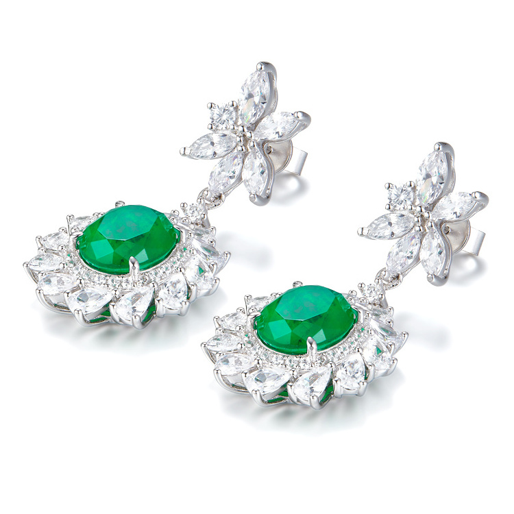 Luxury 925 sterling silver zirconia jewelry earrings women emerald drop earrings