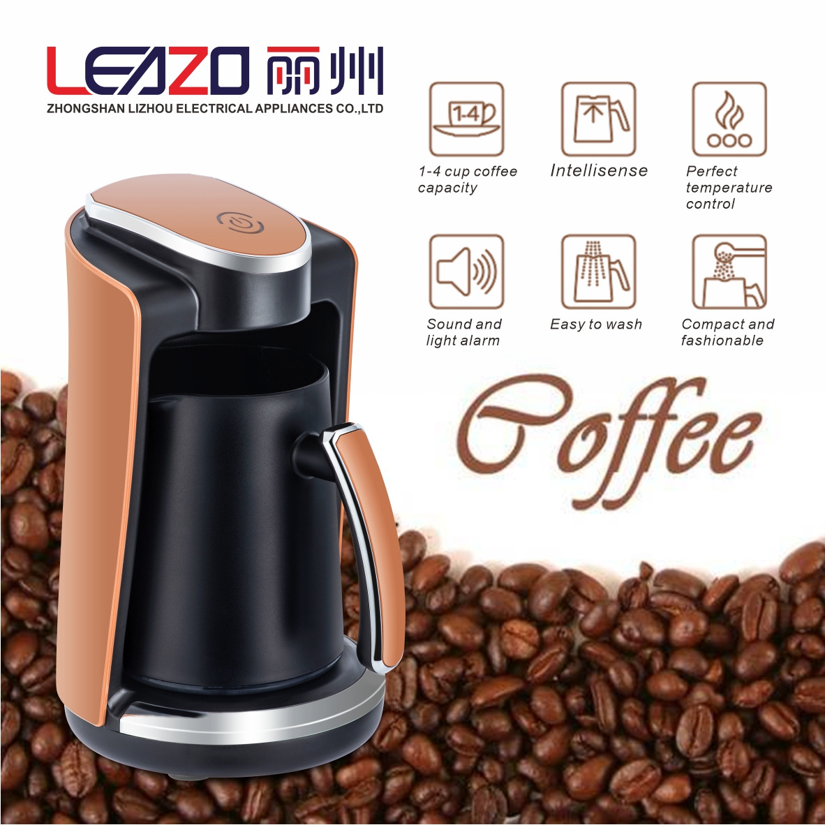 LEAZO Customized 240v Cafetera Portable Stainless Steel Coffee Machine 250ML Turkish Electric Coffee Maker