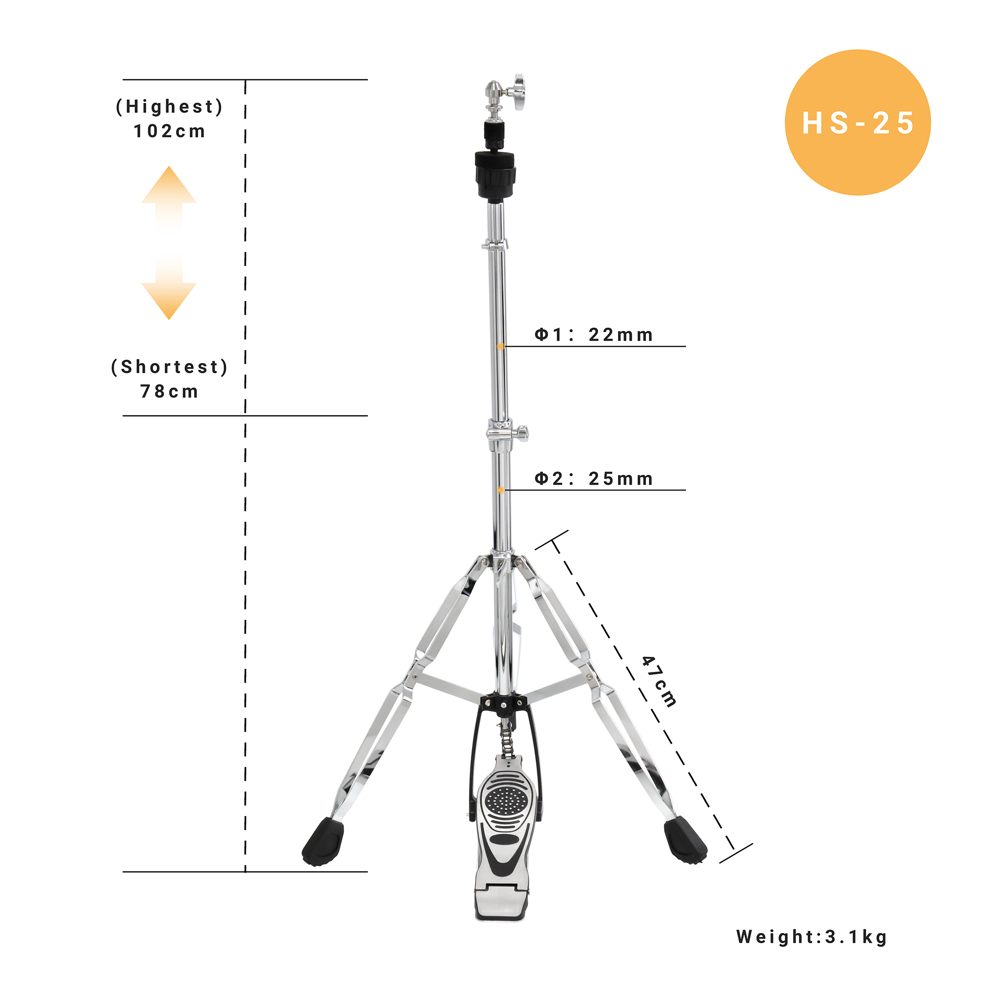 HS-25 Lebeth Wholesale Professional Music Stand Height Adjustable Drum Hi-hat Stand With Pedal