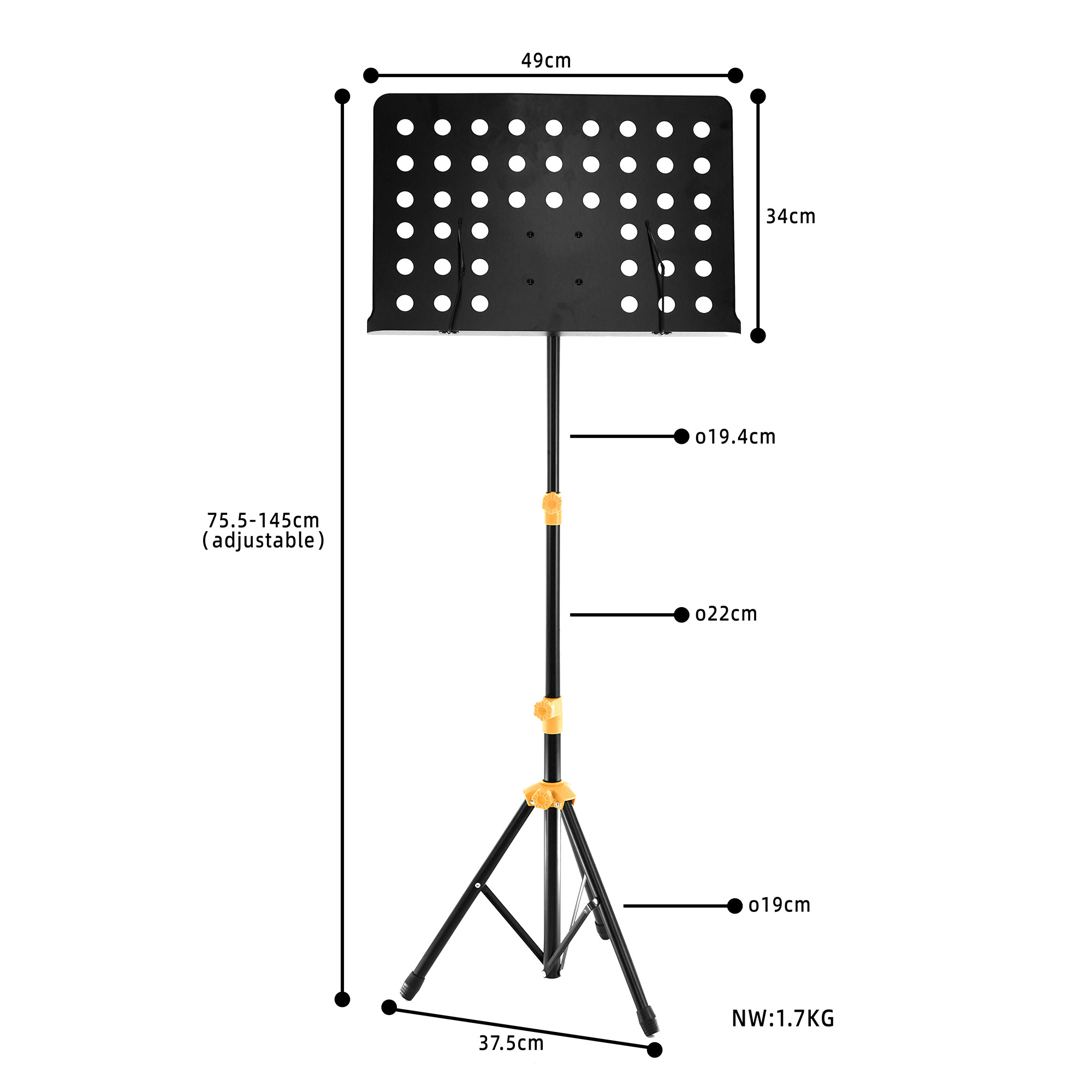 MS-34Y Tripod Musical Instrument Music Stand Cheap Portable Yellow Music Stand On Sale