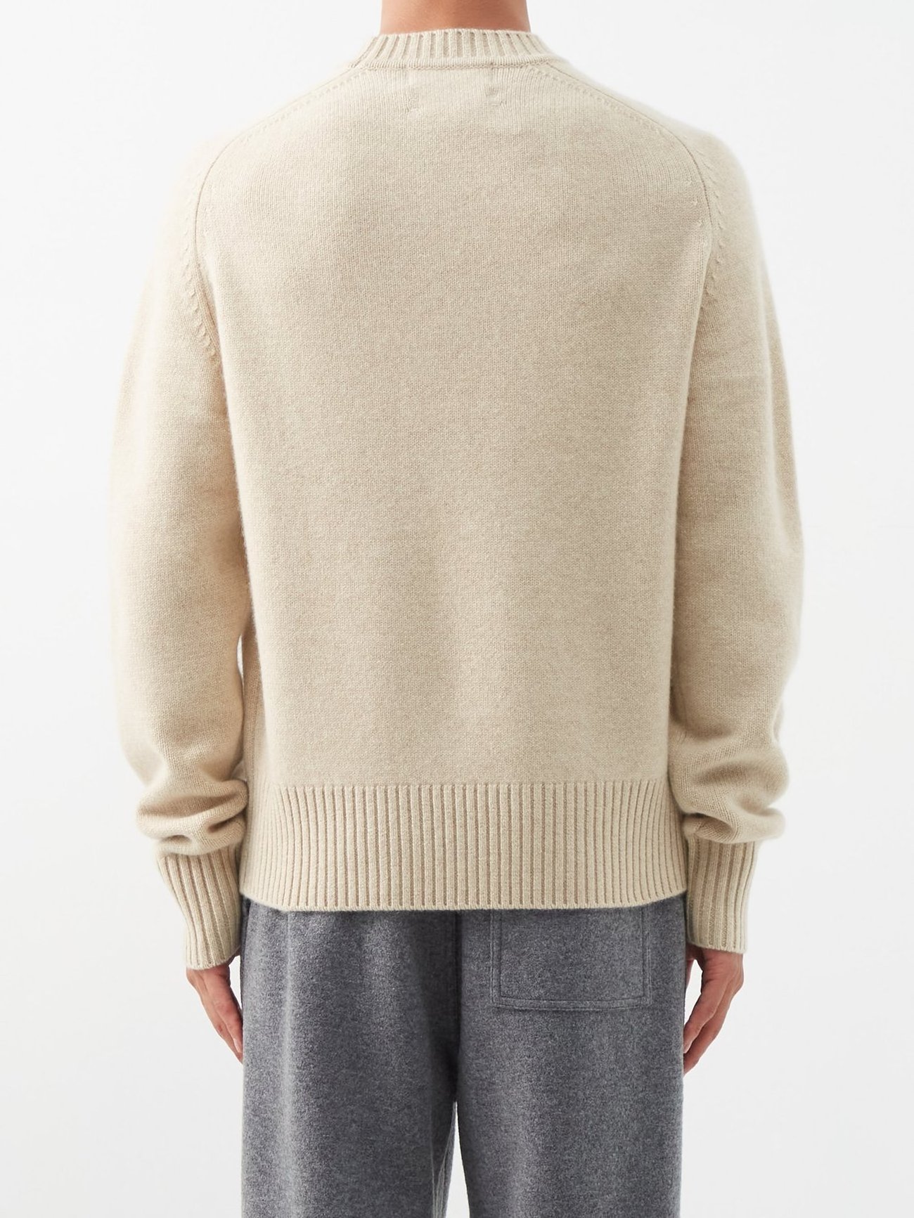 LeBo wholesale custom color men ribbed stand collar cuffs and hem thick beige cashmere blend knit sweater