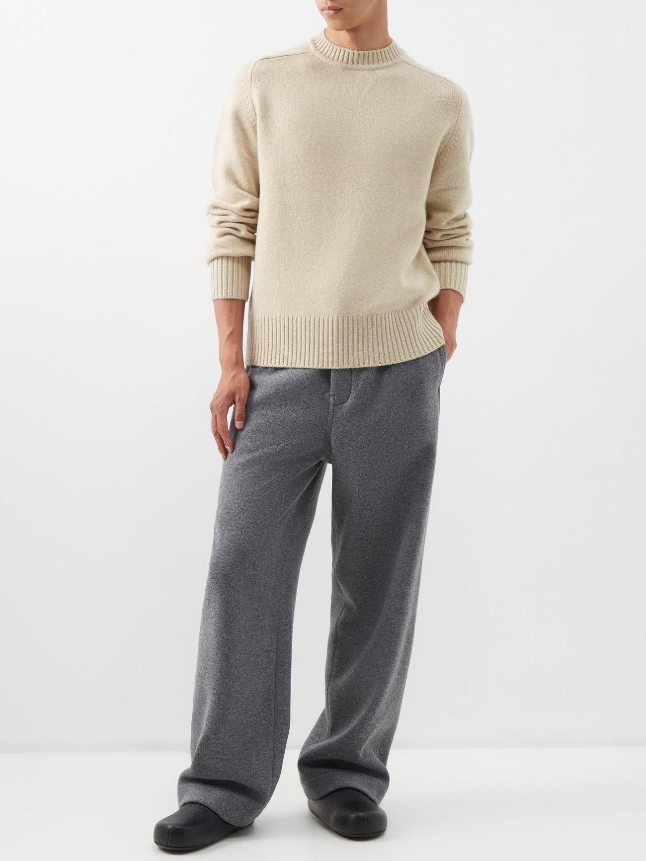 LeBo wholesale custom color men ribbed stand collar cuffs and hem thick beige cashmere blend knit sweater