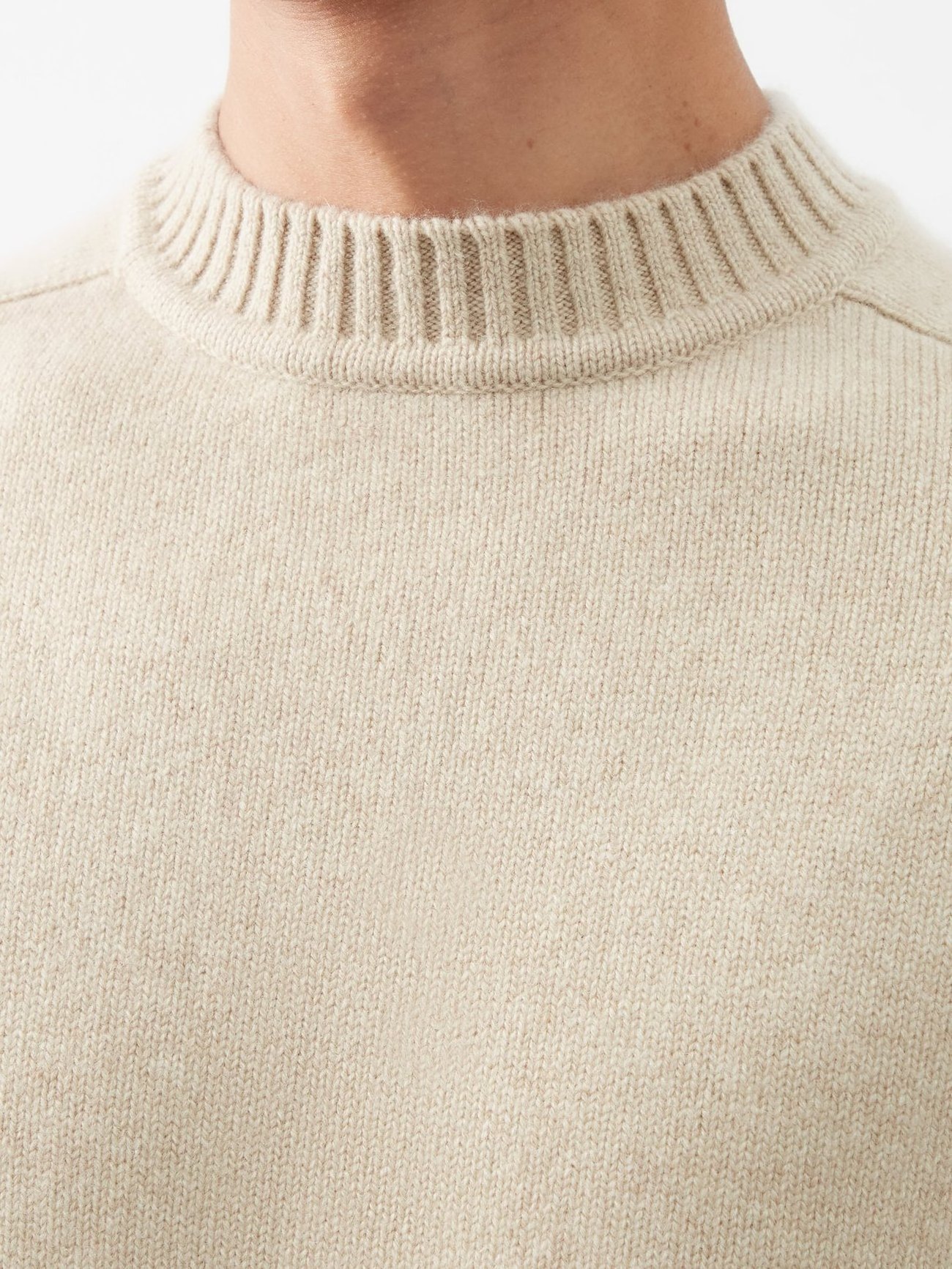 LeBo wholesale custom color men ribbed stand collar cuffs and hem thick beige cashmere blend knit sweater