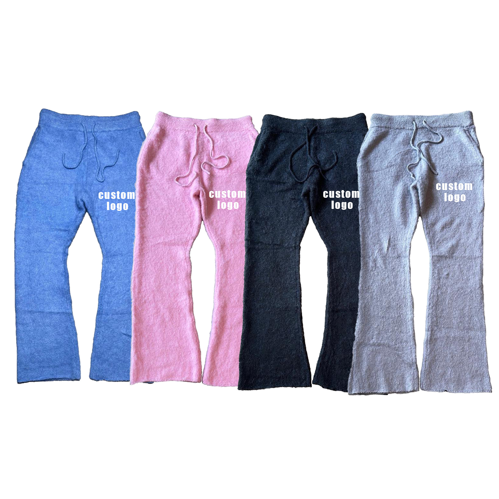 Wholesale custom logo men knit mohair sweatpants drawstring fuzzy brushed mohair flare sweats pants