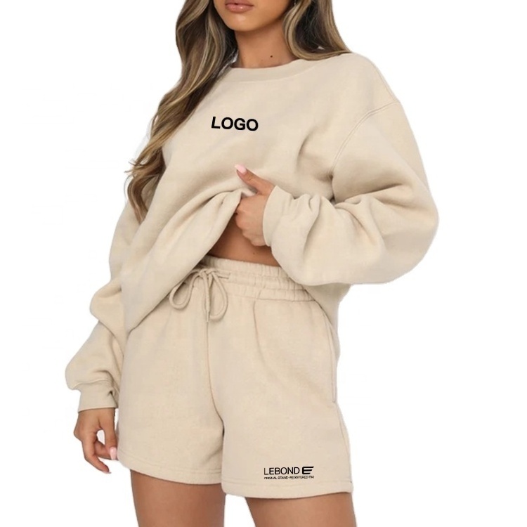 Super September custom casual 2 piece set women oversize hoodies high quality cotton short two piece set women clothing