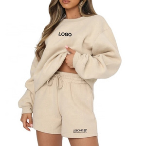 Super September custom casual 2 piece set women oversize hoodies high quality cotton short two piece set women clothing