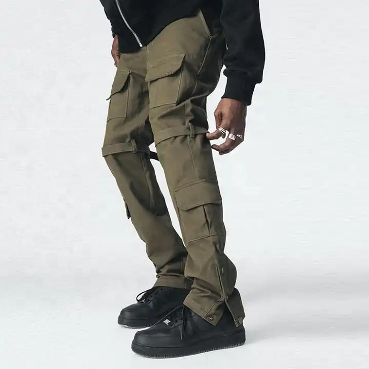 New fashion cargo pants streetwear twill cotton pants khaki track cargo pants with custom button detailing for men